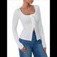 thumbnail image 3 of Camisas de Larga para Mujer, Camisetas con Cuello Redondo y Botones con Lazo, Blusas Estéticas para Salir L, 3 of 10