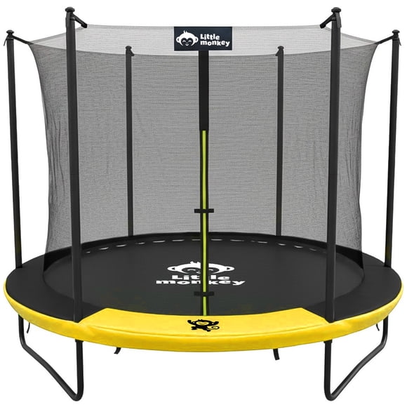Trampolín Little Monkey mkz-trampsimp12ft con diámetro de 3.66 m con ancho de 3.66 m y largo de 3.66 m, color del cobertor de resortes amarillo y lona negro Little Monkey