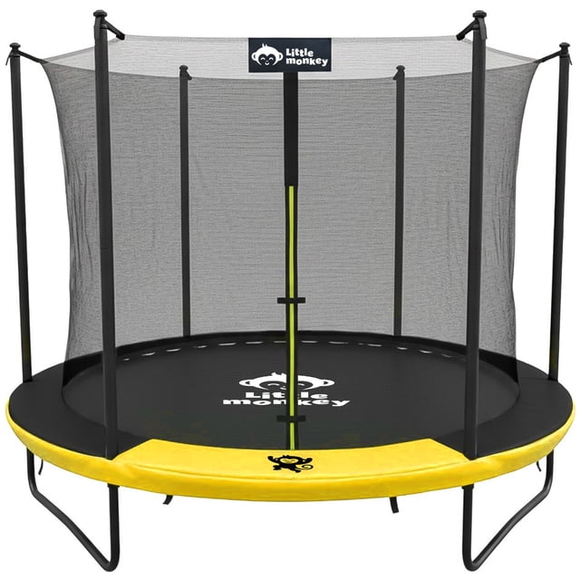Trampolín Little Monkey mkz-trampsimp12ft con diámetro de 3.66 m con ancho de 3.66 m y largo de 3.66 m, color del cobertor de resortes amarillo y lona negro Little Monkey