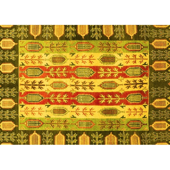 Ahgly Company Machine Washable Indoor Rectangle Abstract Yellow Modern Area Rugs, 2' x 3'