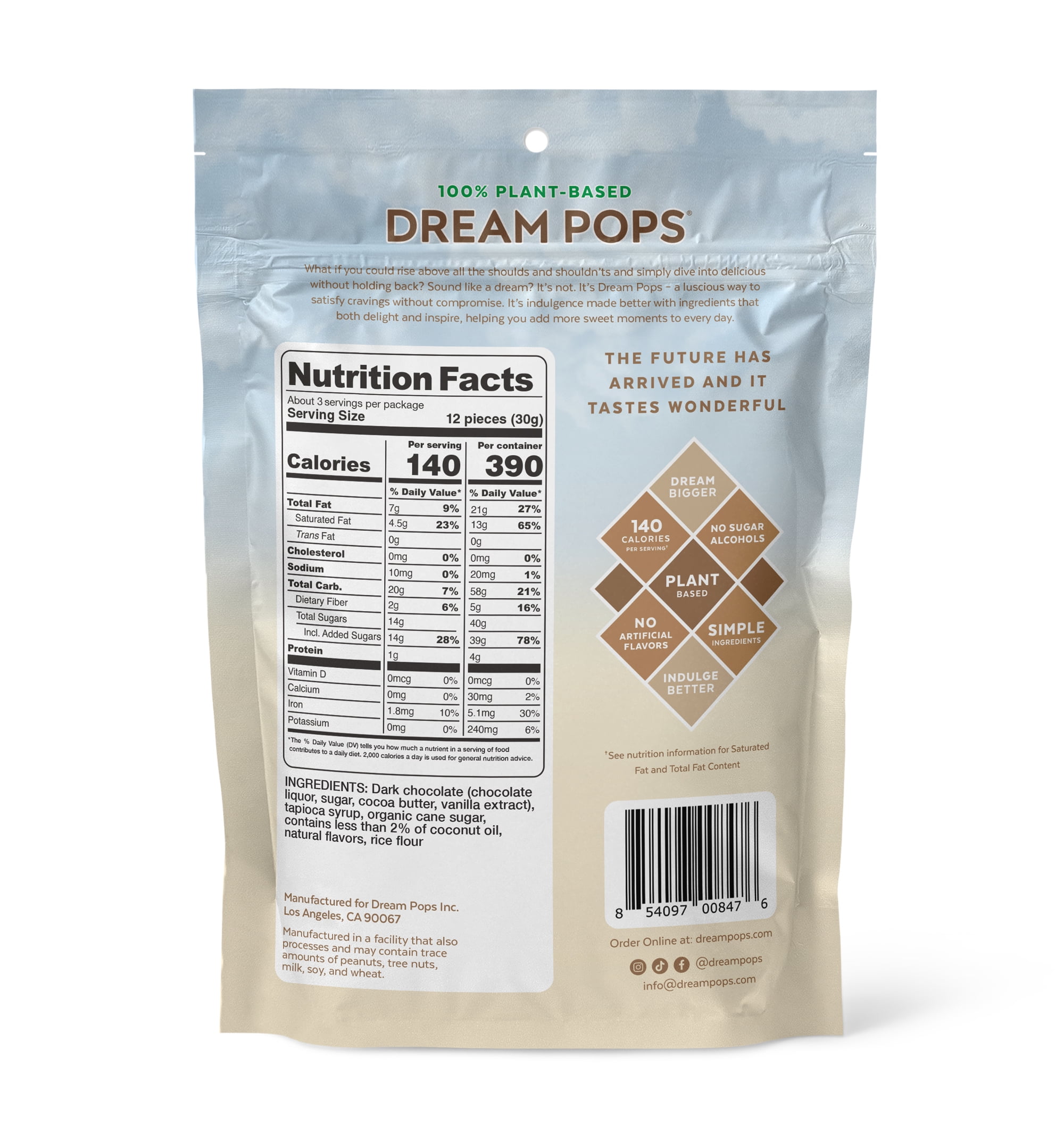 (2 pack) Dream Pops Plant-Based Chocolate Bites, Vanilla Sky Crunch