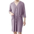 thumbnail image 2 of Modal Long Nightgown for Mens Front Buckle V Neck Pjs Tops Loose Fit Sleepwear Solid Basic Sleepwear with Pockets Bathrobe Ultra Soft Textured Quick Dry Loungewear, 2 of 4