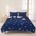 thumbnail image 3 of Quilts Twin XL Size Bedding Set, Christmas Snowflake Lightweight Quilted Comforter, Xmas Snowy Winter Farmhouse Dark Blue Reversible Bedspread Coverlet with Pillow Covers for All Season, 68" x 98", 3 of 9