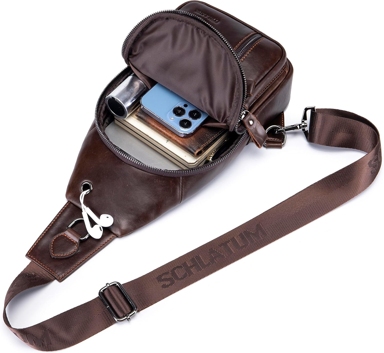 SCHLATUM Genuine Leather Crossbody Sling Bag for Men, Coffee
