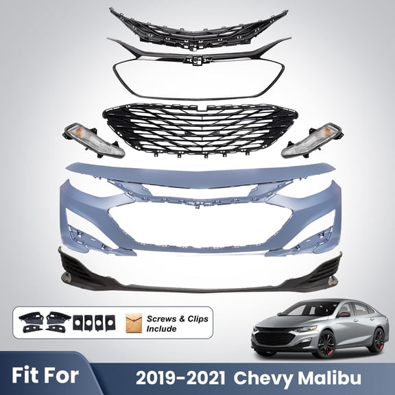 Front Bumper Cover Assembly Grille Kit For 2019-2021 Chevy Malibu with LED DRL