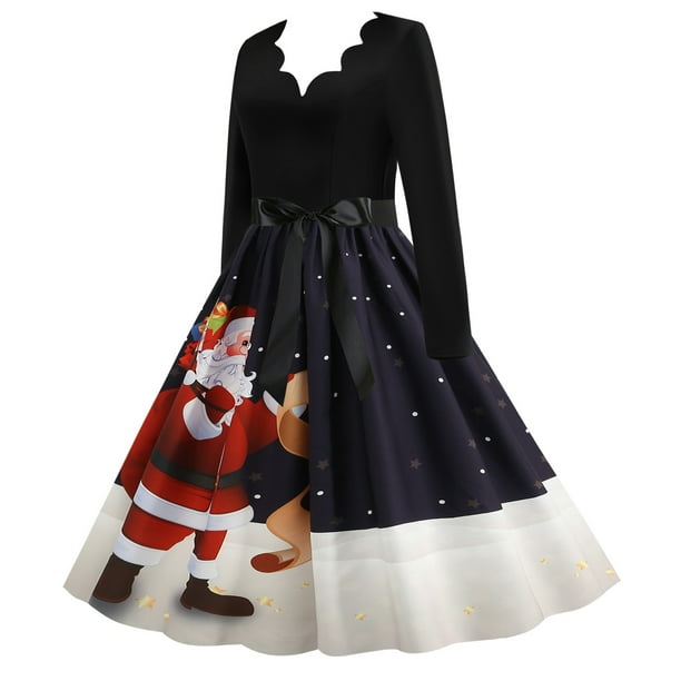 Mujer Vintage Otoño Invierno manga larga Navidad cuello en V años