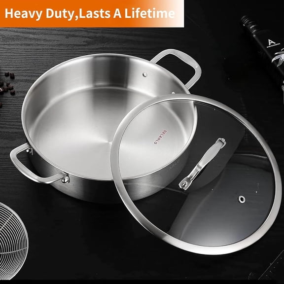 Stainless Steel Pans, 6QT Saute Pan, 12 inch Everyday Pan with Lid, Dishwasher-Friendly Braiser, Stay-Cool Handles, Oven-Safe Up to 660℉