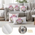 thumbnail image 6 of Happy Easter Pillow Covers 2 Pack Eggs Tulips Wreath Bow Rabbit Ears Pink Leaf Pillowcase Waterproof Outdoor Throw Pillow Cover for Patio Balcony Rectangular Cushion 20”x12”, 6 of 9