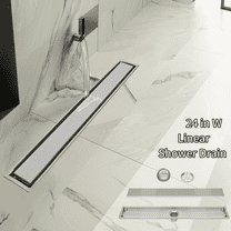 Gomok 24 in. Stainless Steel Linear Shower Drain, Rectangle Shower Floor Drain with 2-in-1 Flat & Tile Insert Cover & Hair Strainer