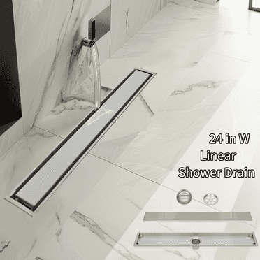 Gomok 24 in. Stainless Steel Linear Shower Drain, Rectangle Shower Floor Drain with 2-in-1 Flat & Tile Insert Cover & Hair Strainer
