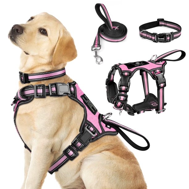 Conjunto de arnés, collar y correa para mascotas WINSEE Reflective Dog Pink