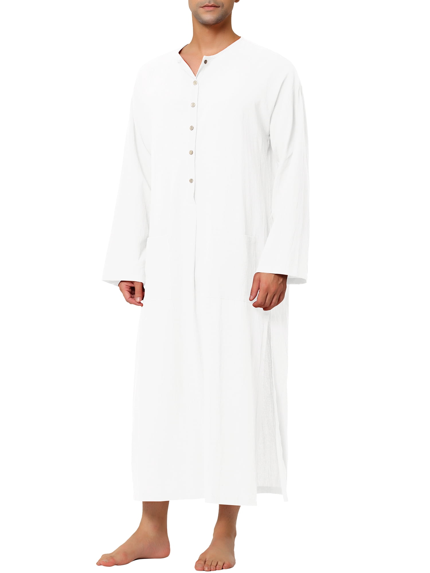 Unique Bargains Men's Nightshirt Cotton Sleep Shirt Side Split Long Nightgown XL White