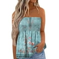 thumbnail image 1 of Playeras,Blusas y Tops,Ropa para Mujer Mujeres Negro Tank Top Camiseta de tirantes sin mangas con estampado floral para mujer, cintura elástica plisada, sin espalda (Sky Blue, XXL), 1 of 4