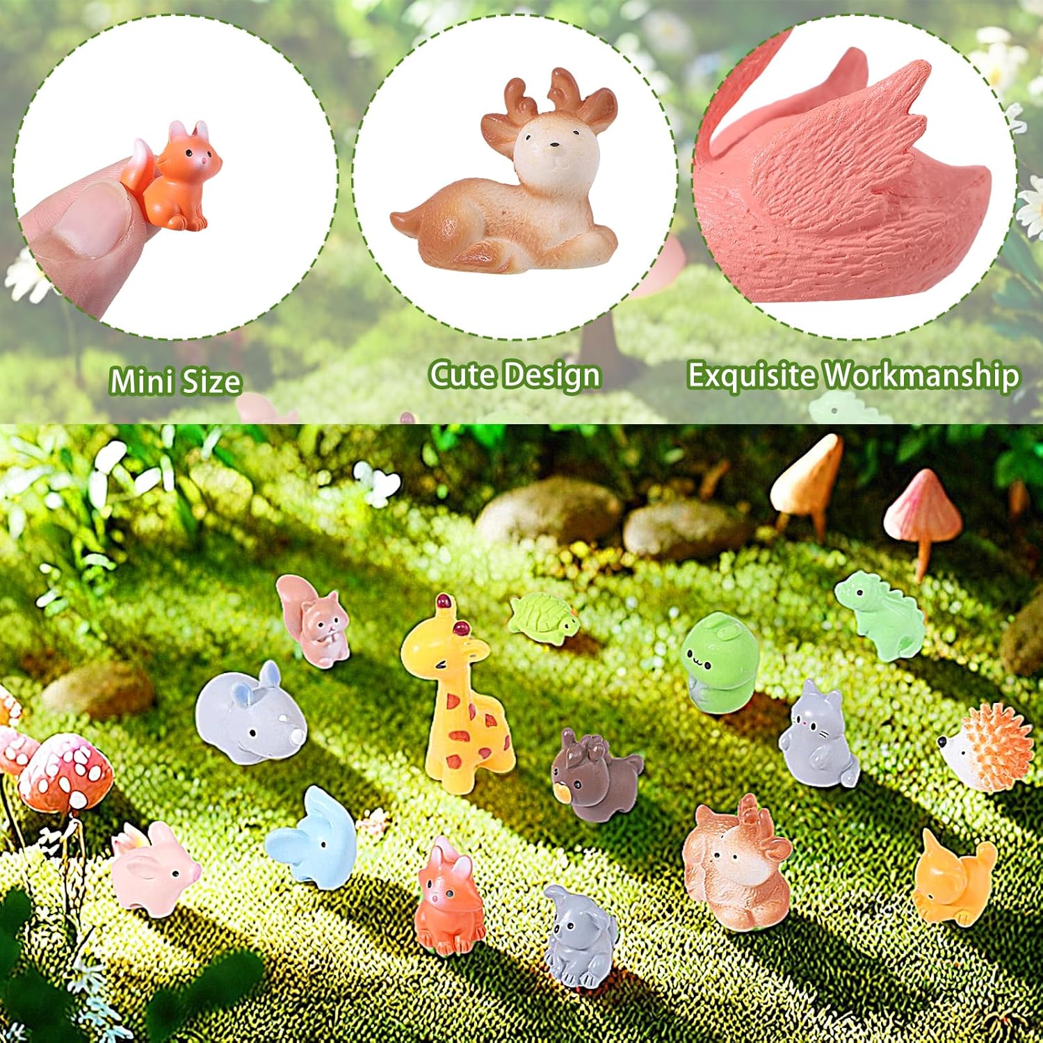 Tinoaly Lot de 30 mini animaux en résine, 15 styles, petites figurines miniatures, kit de décoration de jardin miniature, petits animaux de compagnie, décorations pour bricolage, cachette, artisanat