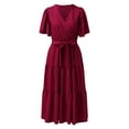 thumbnail image 3 of Vedolay Spring Dresses For Women 2023 Women's Summer Dress Square Neck Short Sleeves Crossover Waist Casual Party Mini Dress,A-Red L, 3 of 5