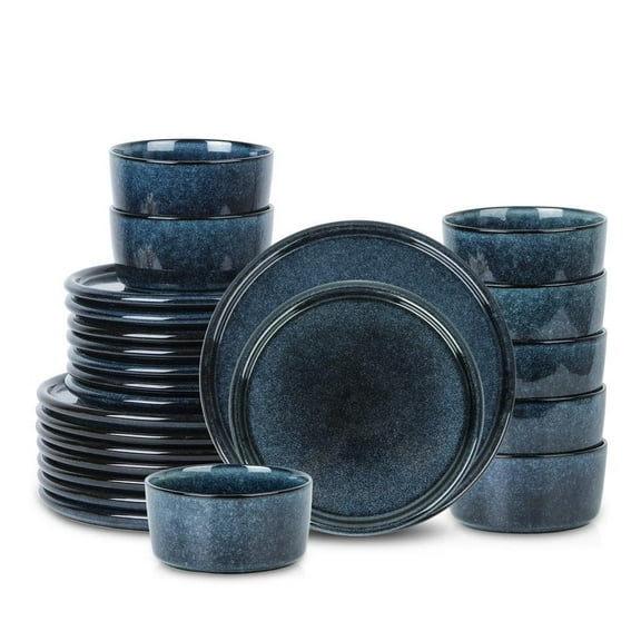 Eden 24-Piece Dark Blue Stoneware Dinnerware Set (Service for 8)