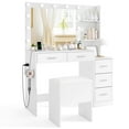 thumbnail image 1 of Costway 43.5" Makeup Table Set Vanity Desk with Storage Stool Power Outlets 2 Open Shelves, 1 of 10