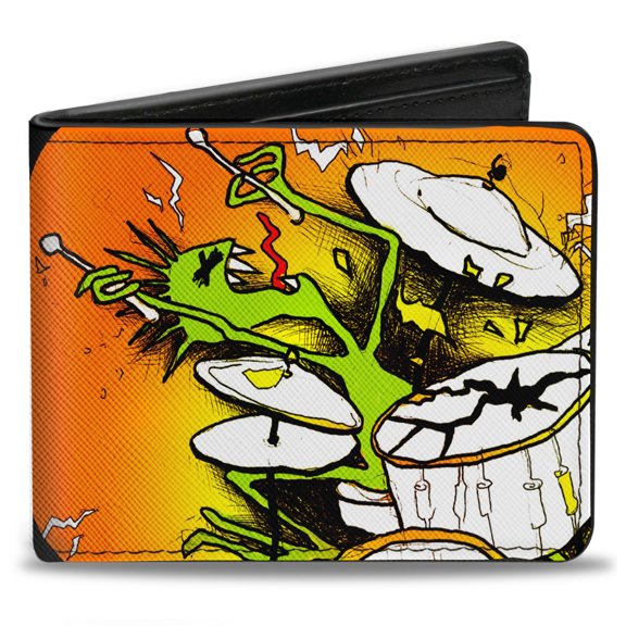 Buckle-Down Wallet, Bifold, Psycho Drummer, Vegan Leather