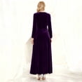 thumbnail image 4 of Delconic Women’s Long Sleeve Velvet Maxi Dress V Neck Floor Length Evening Gown Elegant Formal Party Wear for Special Occasions Purple S, 4 of 4