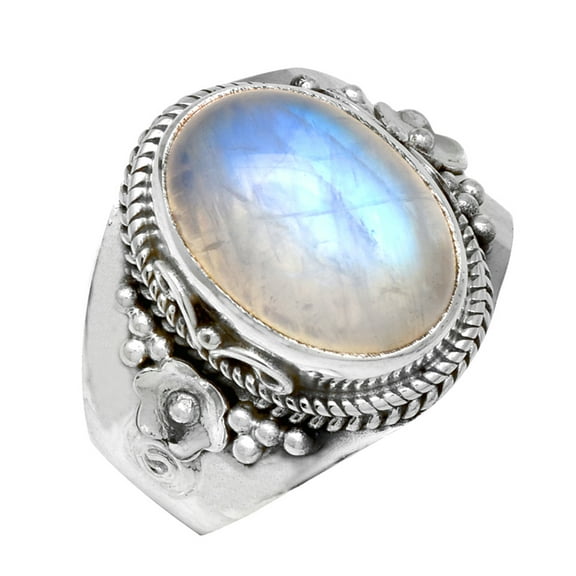 YoTreasure Rainbow Moonstone Solid 925 Sterling Silver Ring Jewelry