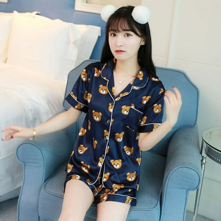 

DanceeMangoo Short Sleeve Silk Pajamas Spring Women Summer Pajama Sets Silk Sleepwear Pyjamas 3XL 4XL 5XL Combination Nightwear