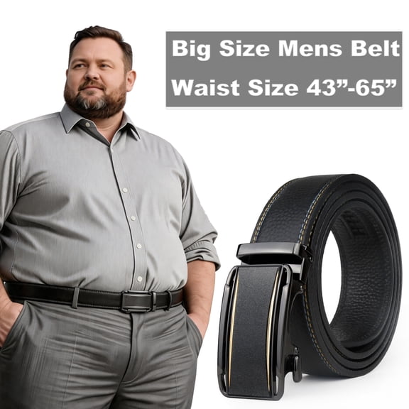 JingHao Mens Belt Leather Ratchet Belt Big and Tall Size 30"-65",Genuine Leather Belts for Men,Casual Work Dress Belt,Black Width 35mm(40"-45"/Belt Length 130cm, Black)