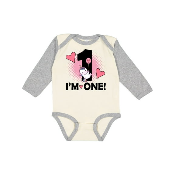 Inktastic First Birthday 1 Year Old Girl Unicorn Girls Long Sleeve Baby Bodysuit