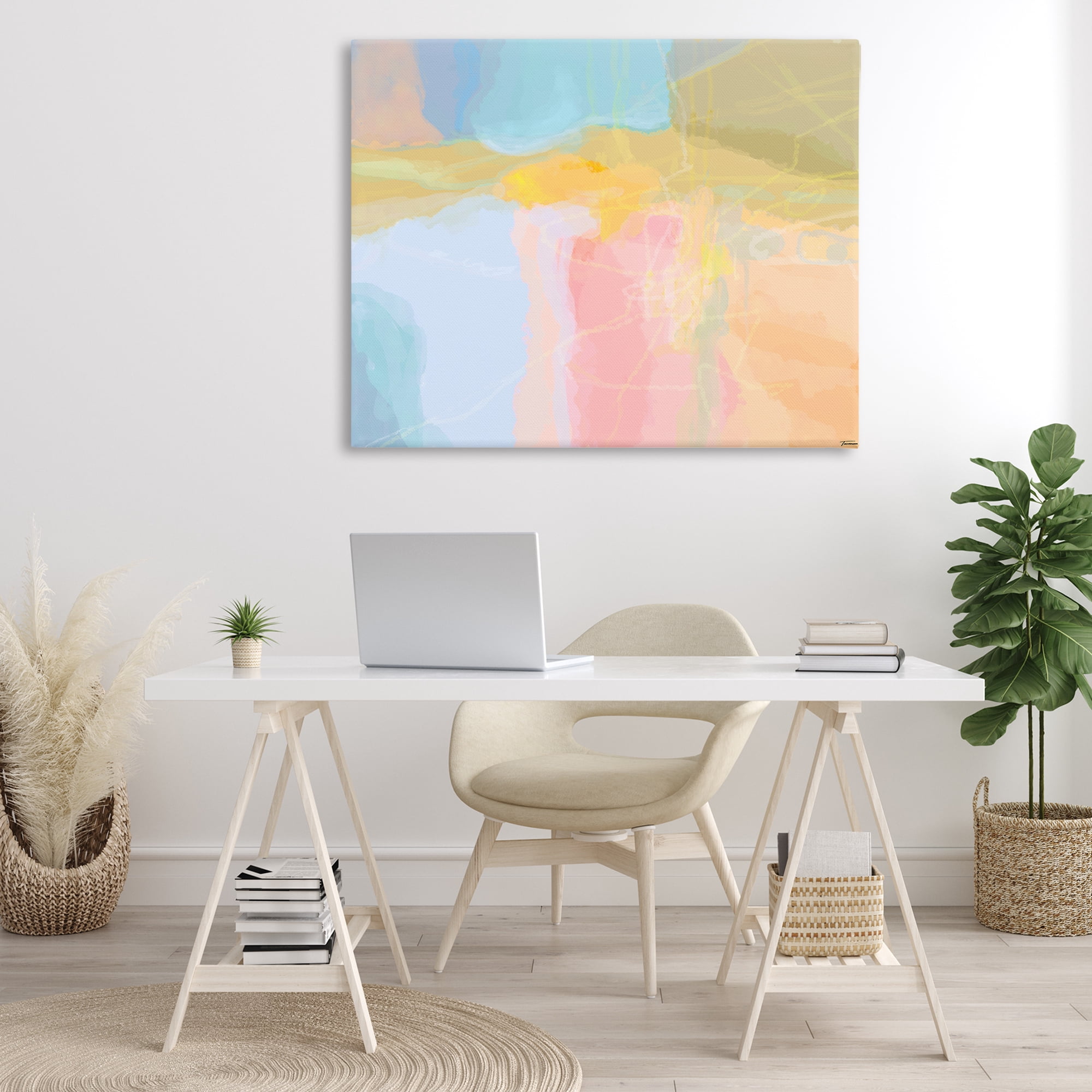 Stupell Industries Pastel Collaged Pattern Abstract Painting Gallery Wrapped Canvas Art Print Wall Art, 48 x 36