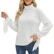 thumbnail image 1 of Suéter de cuello alto de punto para mujer, jersey informal holgado con cordones de manga larga y linterna a la moda para otoño e invierno, blanco M, 1 of 6