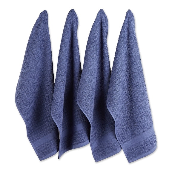 Set of 4 Solid French Blue Waffle Terry Dish Towel, 26"