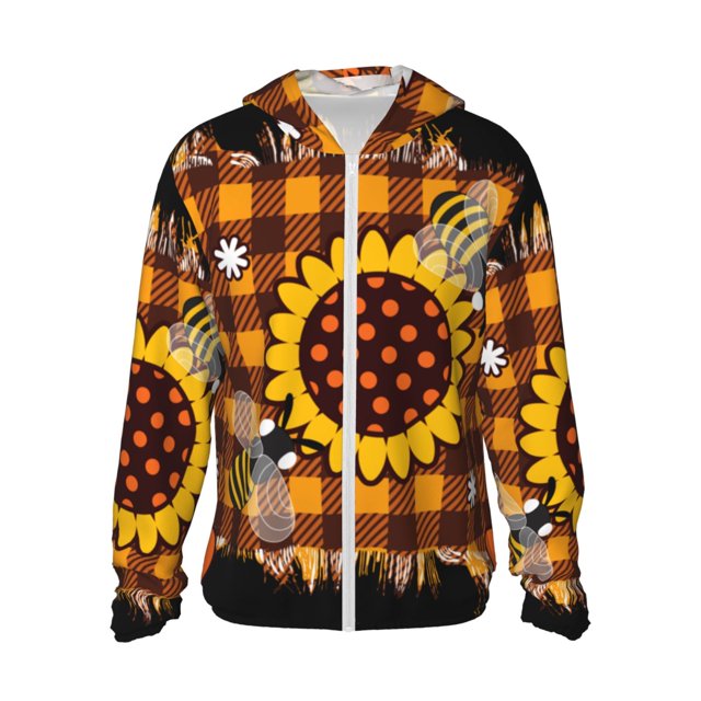 Fotbe Sunflower Gnomes and Bees Chaqueta con Protección Solar UPF 50+ para Hombre y Mujer, Camisa con Capucha y Bolsillos-Medium