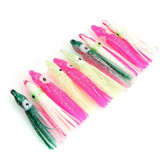 UDIYO 10Pcs Bright Colors Luminous Imitation Octopus Squid Baits Fishing Lures Set
