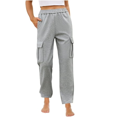 

Womens Workout Pants Women s Fashionable Solid Color Loose Pocket Casual Wide Leg Trousers Sweat Pants Women High Waist Capris Leggings Activewear Workout Running Cropped Pants