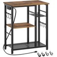 thumbnail image 1 of Movable Bakers Rack, Microwave Stand with Charging Station, Kitchen Storage Rack with Hooks and Basket, Casters and Adjustable Feet, for Small Space, Kitchen, Dining Room, Rustic Brown HB04UBR, 1 of 9