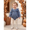 thumbnail image 5 of Cjfdfy Newborn Baby Girl Denim Fall Outfit Romper Ruffle Long Sleeve Button Closure Solid Fall Bodysuit Infant Girl Cute Denim Romper Baby Cowgirl Outfits Casual Fall Winter Clothes, 5 of 9
