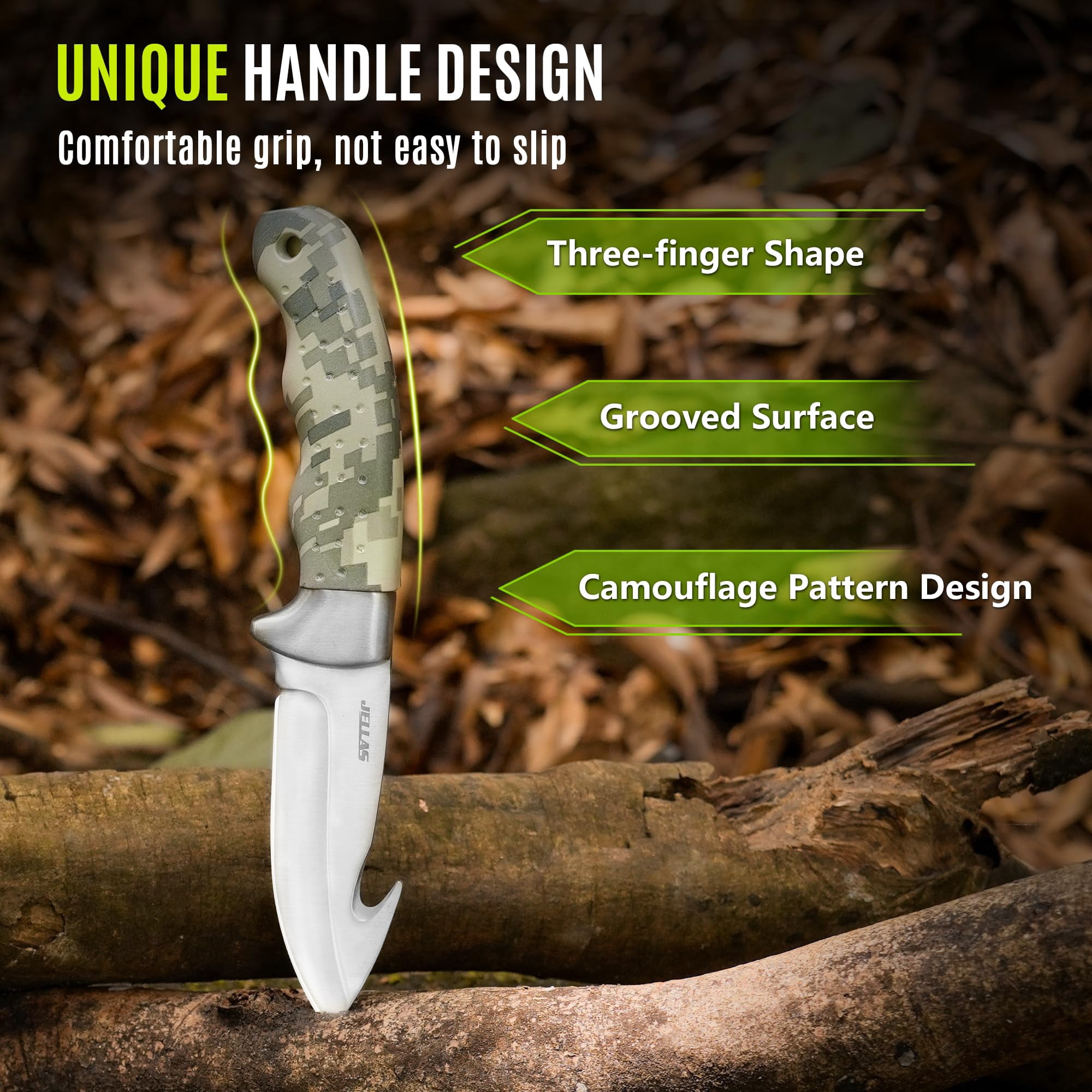 Jellas 14 Pieces Deer Hunting Knife Set with Storage Case, Butcher Kit, Fixed Blade Skinning Knife for Camping, Fishing