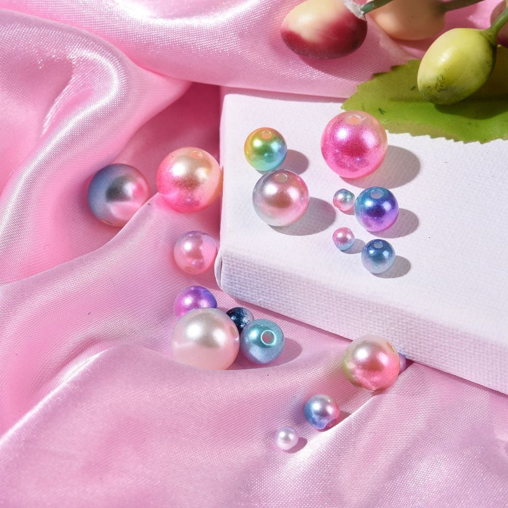 Rainbow Plastic Imitation Pearl Beads Gradient Pearl Beads Round Mixed Color 3~12x2.5~11.5mm Hole: 1~2mm
