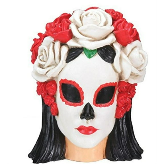 Day of the Dead Black and White Woman’s Head Dia de Los Muertos Figurine