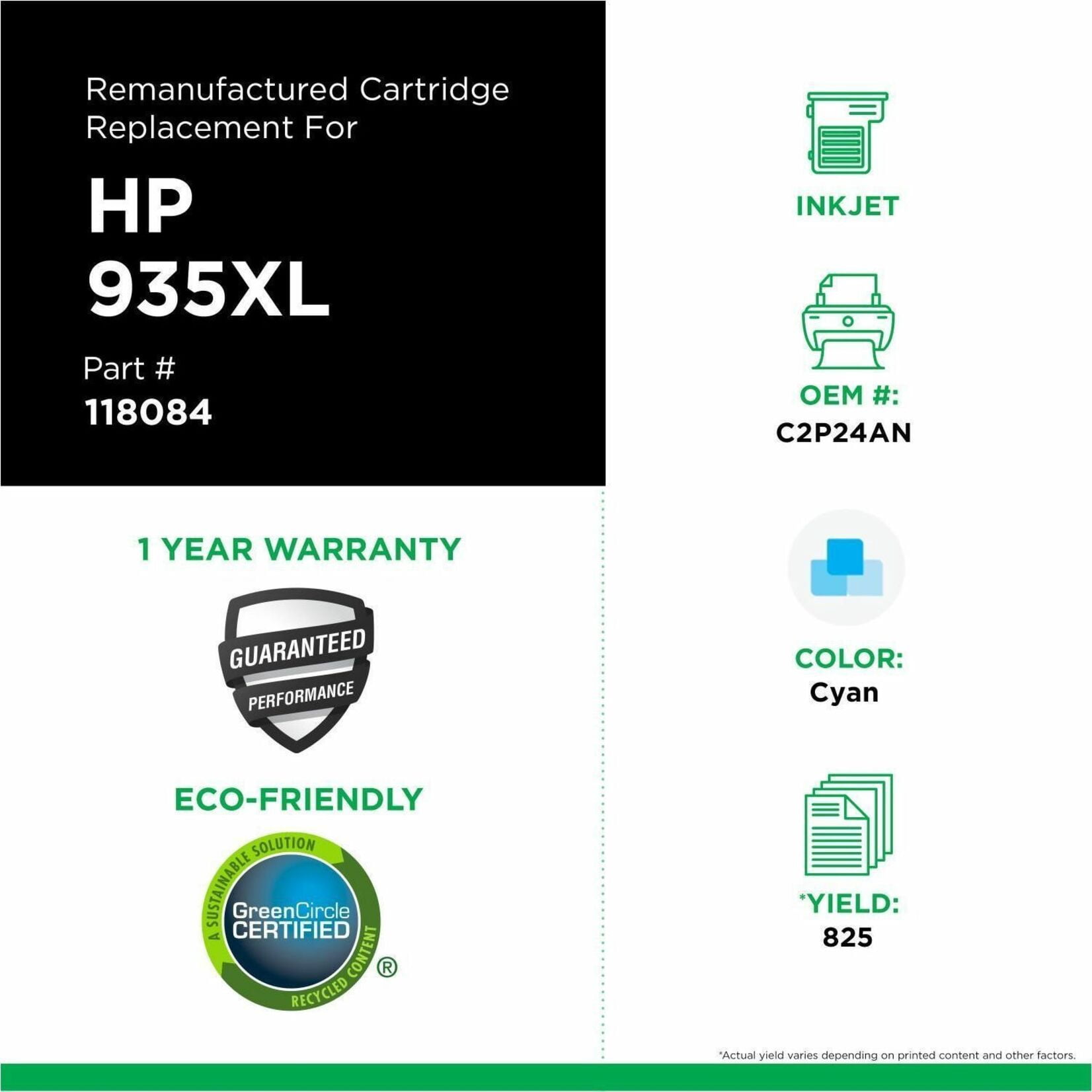 Clover Imaging Remanufactured High Yield Cyan Cartridge for C2P24AN ( 935XL)