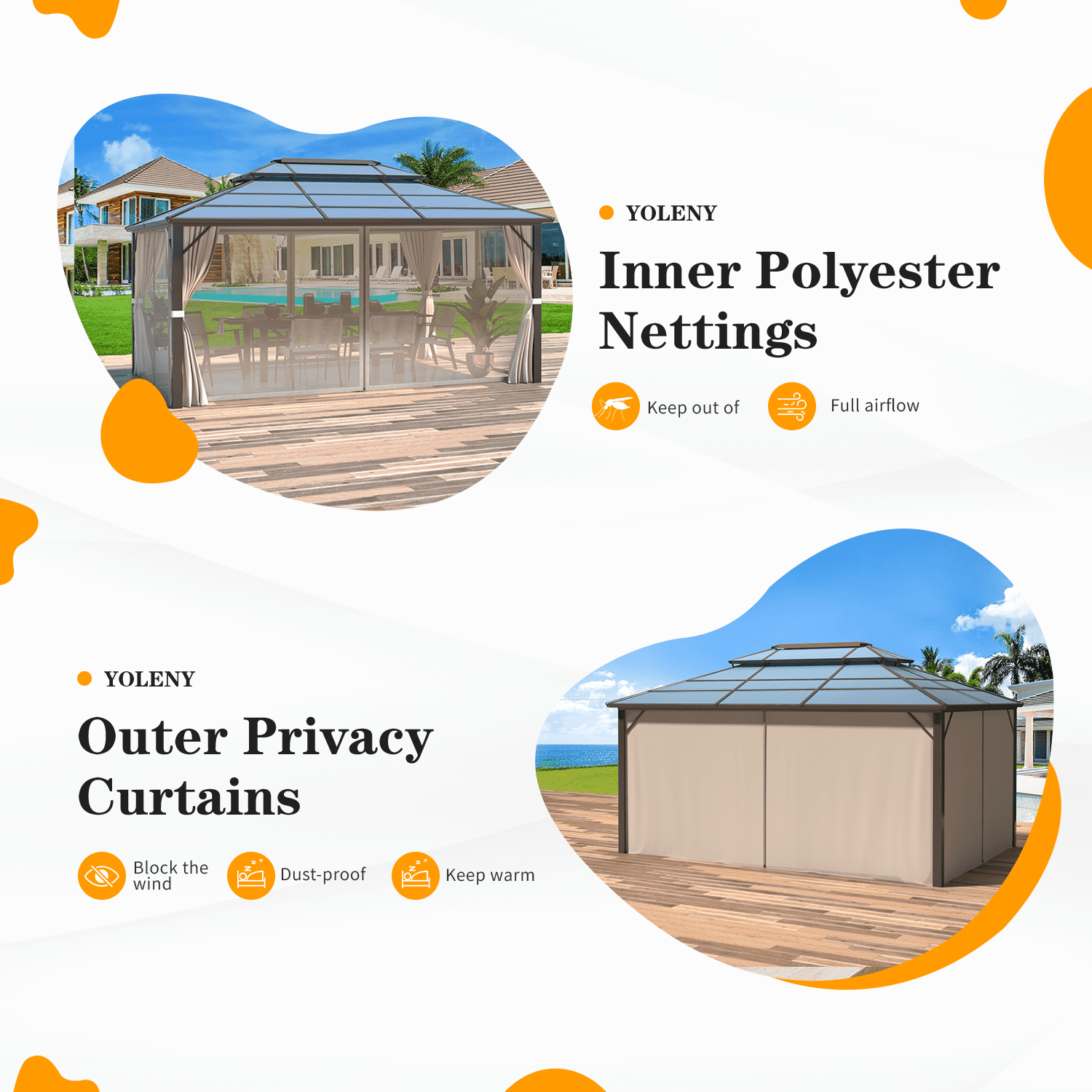EROMMY 10'x13' Hardtop Gazebo with Polycarbonate Double Roof and Aluminum Frame for Garden, Patio, Lawns