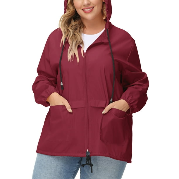 Avoogue Women Plus Size Waterproof Rain Jacket Raincoat Packable