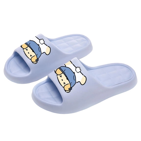 Womens Cute Cartoon Slide Sandals - EVA Foam Comfortable Platform Thick Sole Funny Face Beach Pool Summer Lounge Slippers Sky Blue,Size 5.5-7