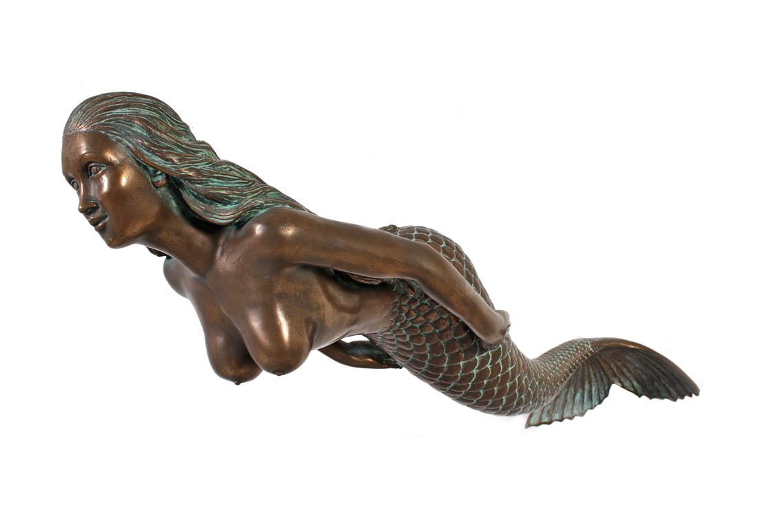 Swimming Mermaid Serina Verde Bronze Finish Large Hanging Sculpture
