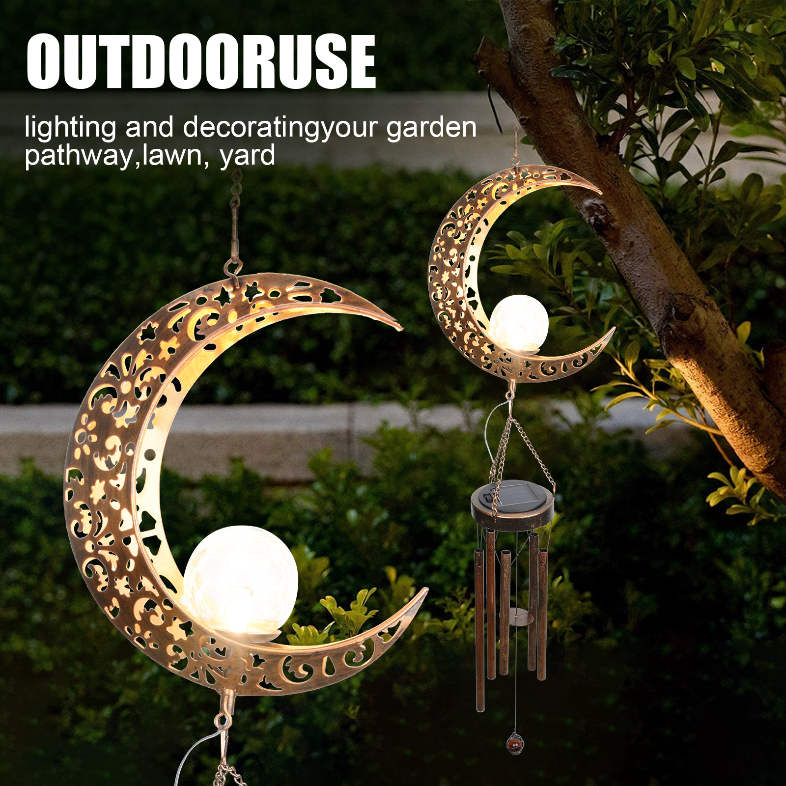 Qoosea Solar Moon Wind Chimes with LED Lights photo 3