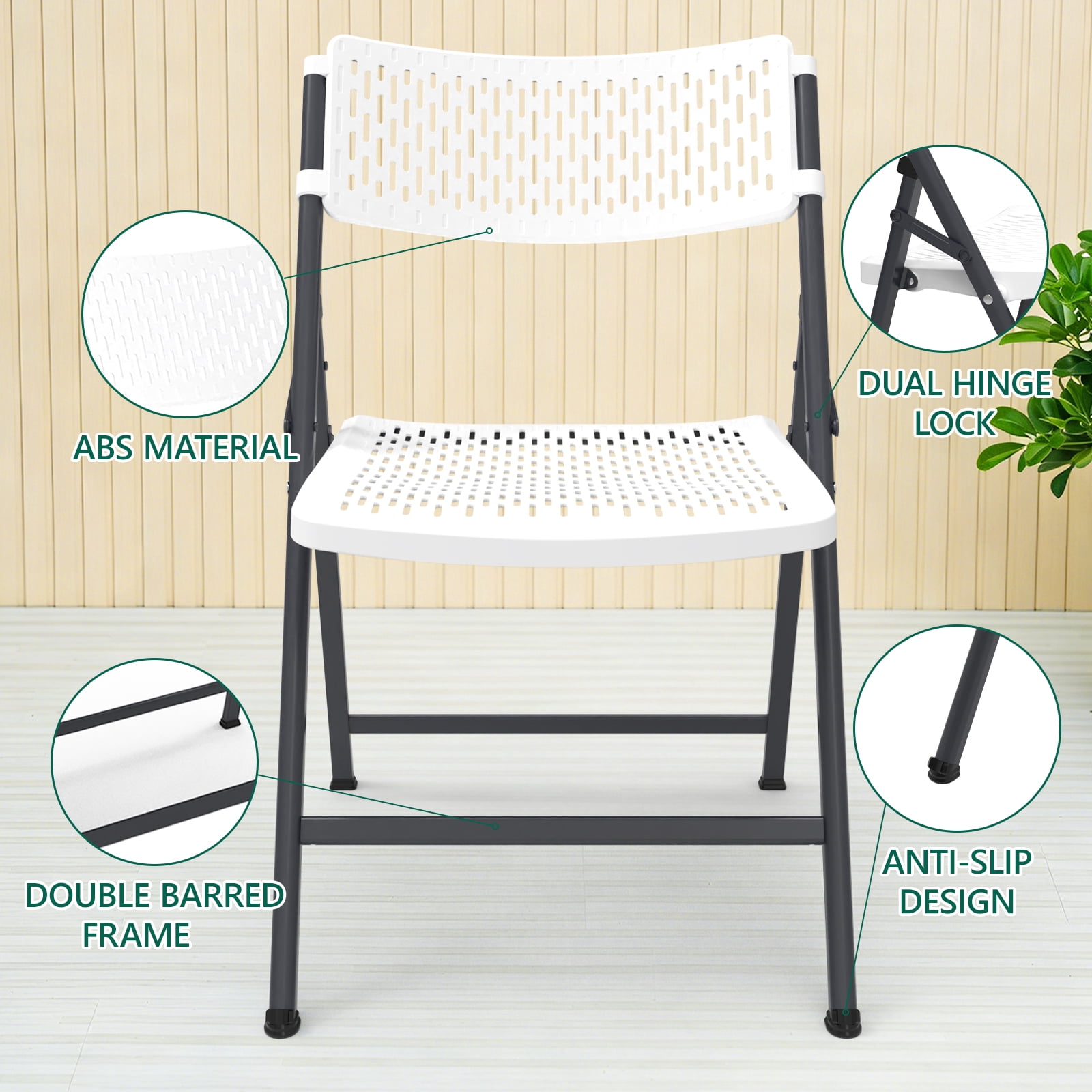 WLLJOY 4 Pack Folding Chair, 350 Lb Weight Capacity, Fold chair with Breathable Seat Indoor/Outdoor for Picnic,Races, Parties & Weddings, White