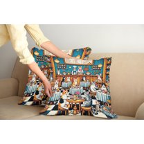 Ambesonne Cat Throw Pillow Cover Pack of 2, Whimsical Restaurant Pixel Art, 2 Pcs-36"x36", Sea Blue and Marigold