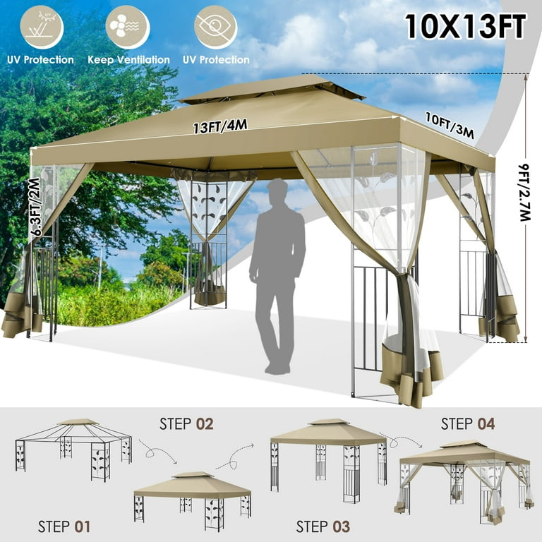 Hoteel 10x13 Outdoor Gazebo, Double Roof Garden Tent with Hoteel 10x13 Outdoor Gazebo, Double Roof Garden Tent with
