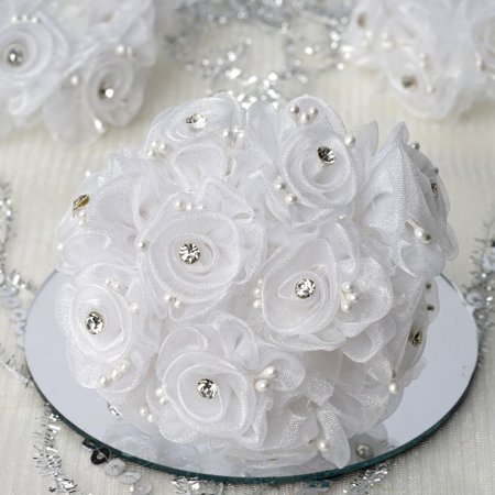 Balsacircle 72 Organza Craft Roses With Rhinestones Mini Flowers