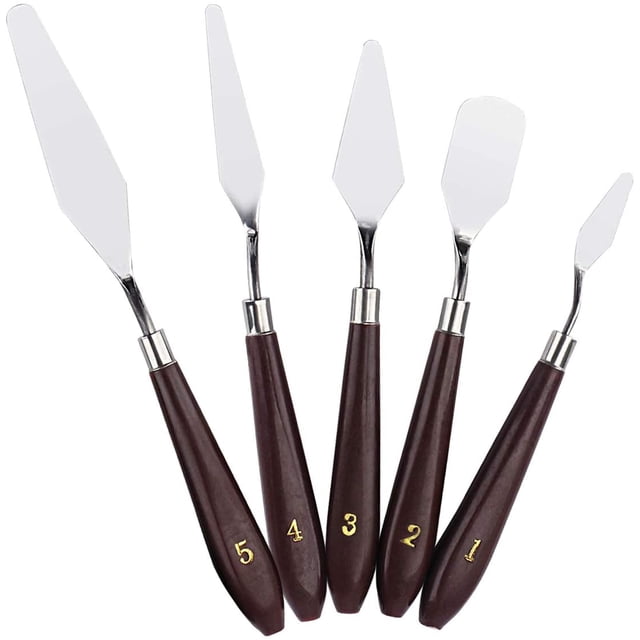 Raspador de pintura al óleo de acero inoxidable, cuchillo de paleta con mango de plástico, 5 juegos Vhermosa MZQ-0675