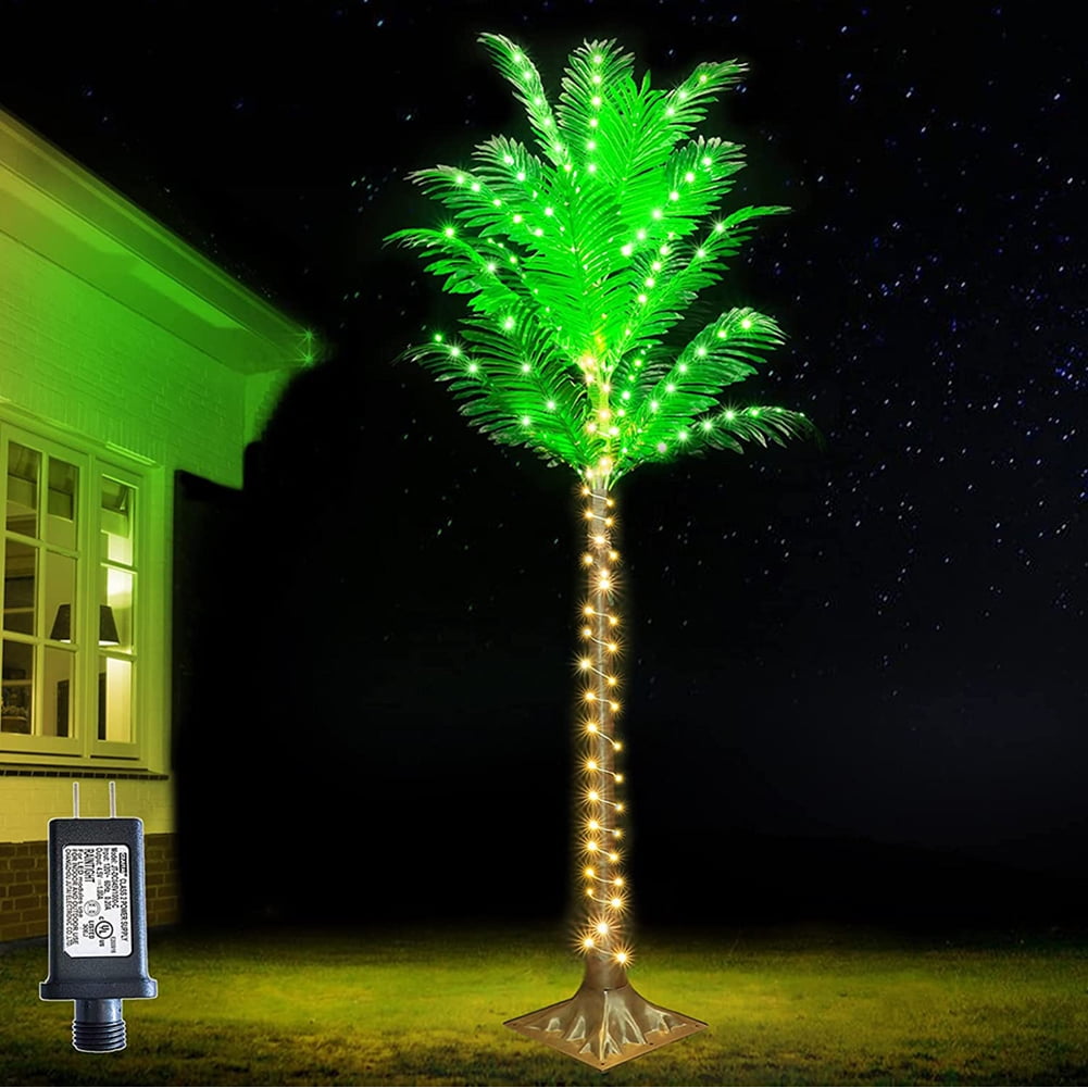 7Ft Led Lighted Palm Trees For Outside Patio, Artificial Palm Trees Lights For Outdoor Indoor, Light Up Tropical Palm Tree For Christmas Party Tiki Bar Yard Pool Beach Hawaiian Home Decorations